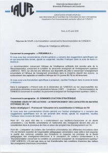réponse de l'IAUPL à la version draft de la recommandation de l'UNESCO sur l'éthique de l'Intelligence artificielle 2020